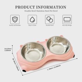 Anti slip base double cat food bowl, pink stainless steel food and water bowl, easy to clean and detachable design, cat and dog pet feeder (Option: Defaulttitle)